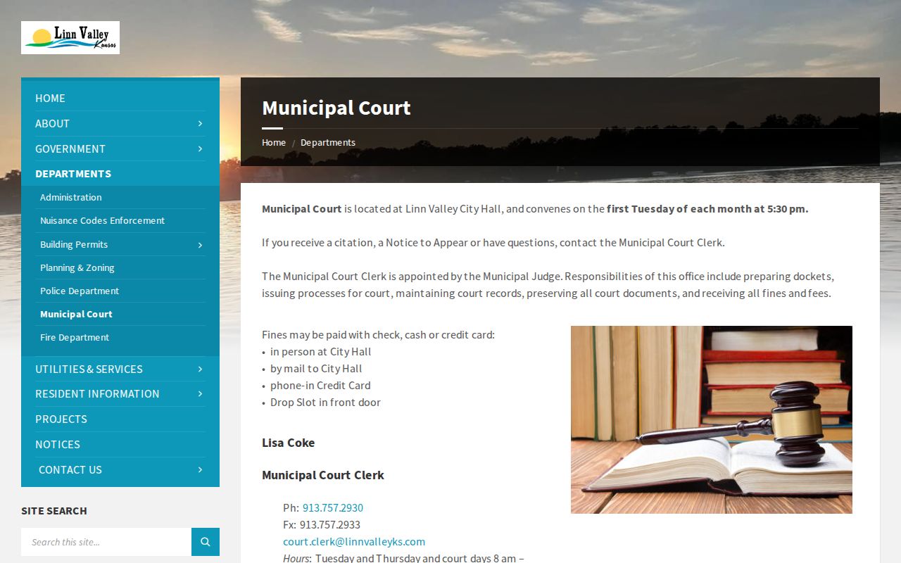 Linn Valley court docket clerk page and municipal payment information