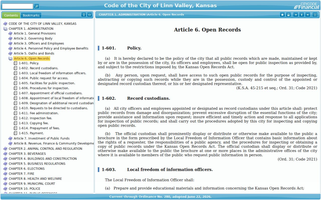 Linn Valley municipal court docket public records custodian provision