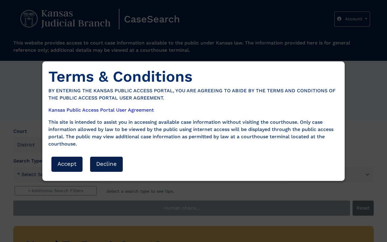 Kansas Case Search controls used to select Linn County court records